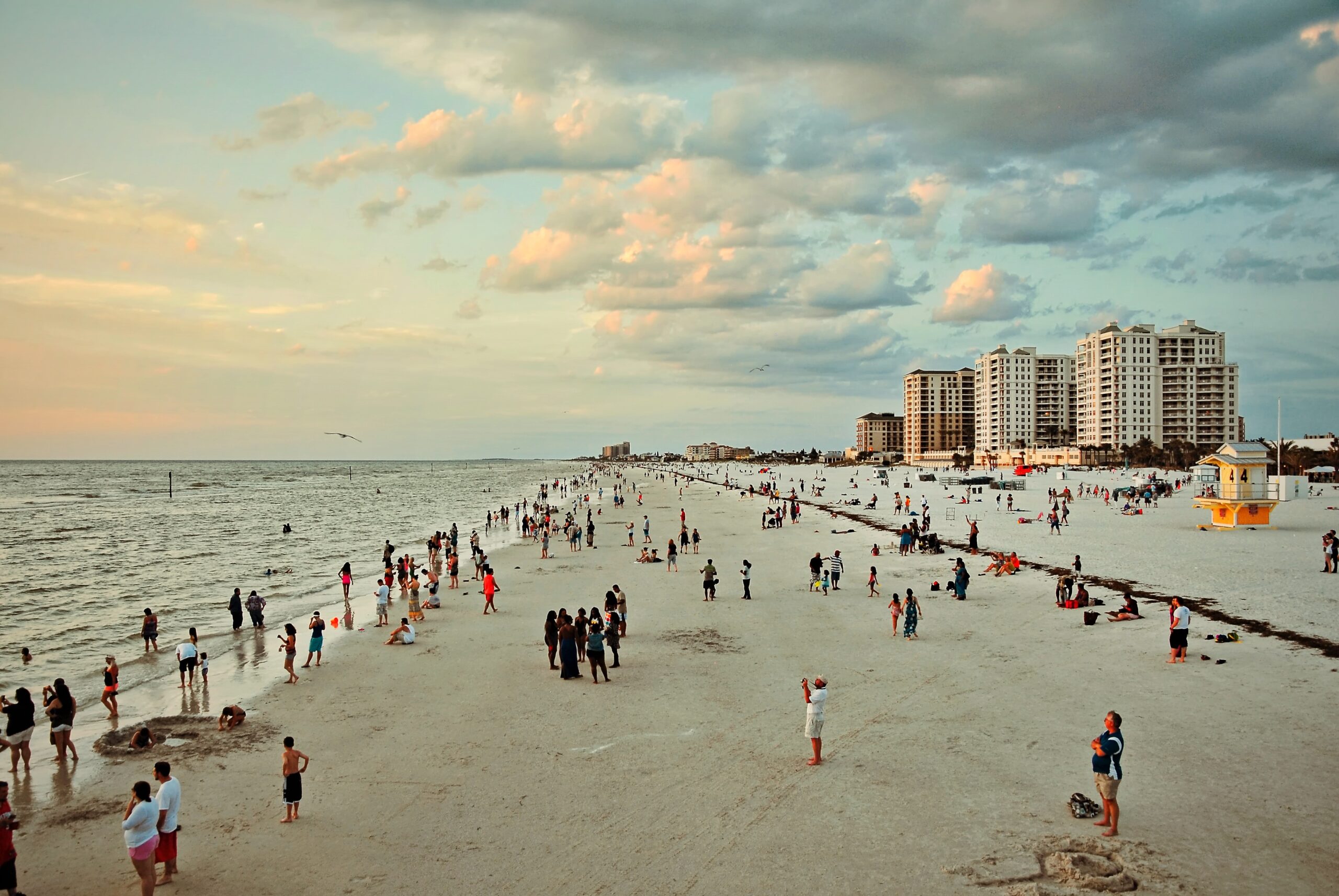 Small waves breaking on the white sand at Clearwater Beach